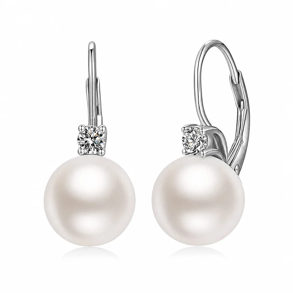 Elegant Faux Pearl and Cubic Zirconia Drop Earrings🤍👂