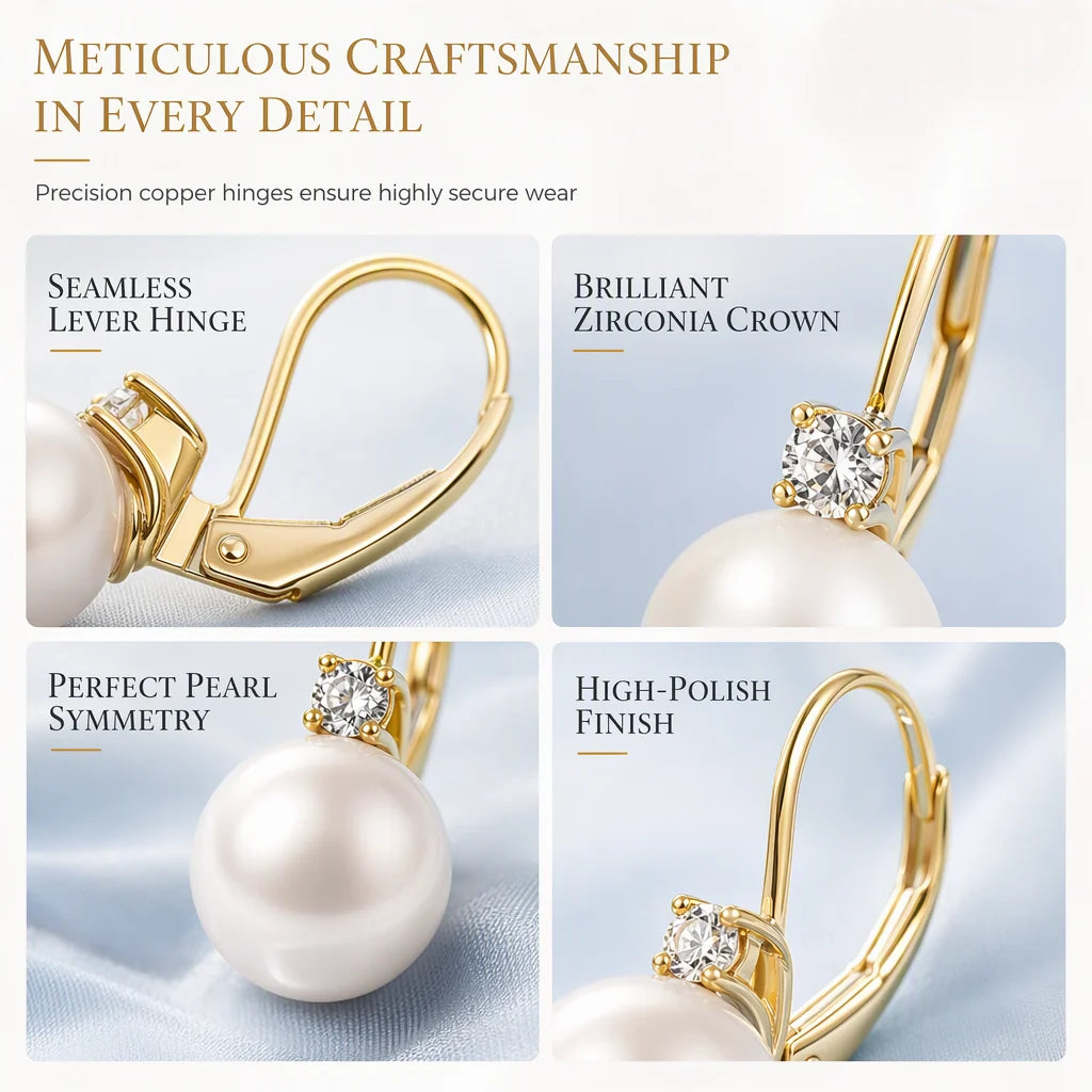 Elegant Faux Pearl and Cubic Zirconia Drop Earrings🤍👂
