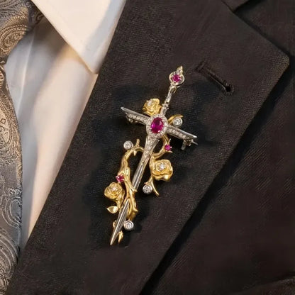 🥀 Gothic Rose & Dagger Brooch