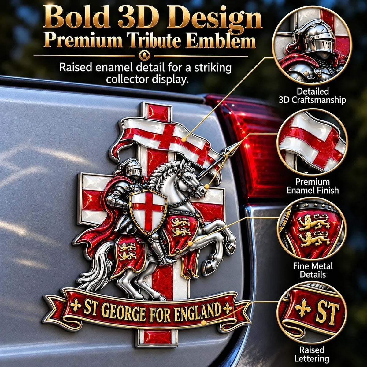 “st George For England” Protection & Blessing Commemorative Metal Car Emblem