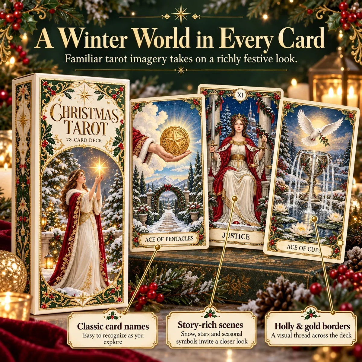 🔮 Yuletide Tarot Deck | 78 Festive Cards & A Guided 12-Day Holiday Ritual