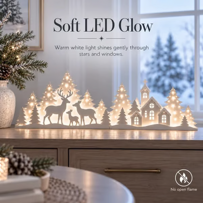 🦌 Illuminated Christmas decorations for the window – reindeer & village | 2-piece LED set ✨