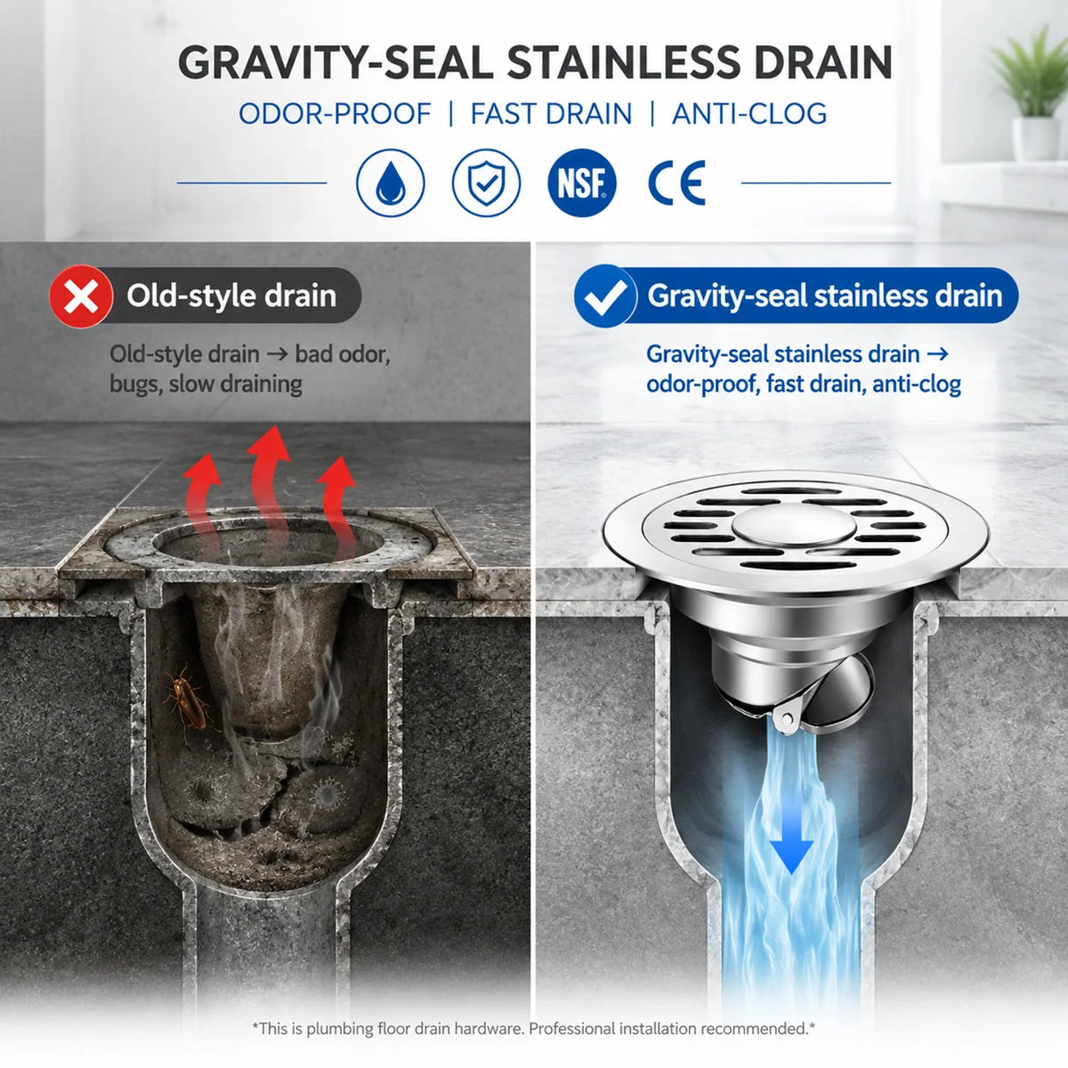 🛁 Thickened Stainless Steel Floor Drain | Anti-Odor & Anti-Pest Design