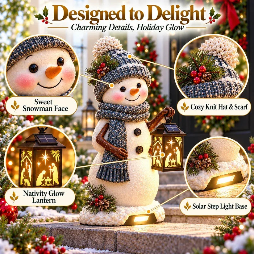 ⛄ Snowman Nativity Glow– Solar Christmas Step Light with Holy Family Projection