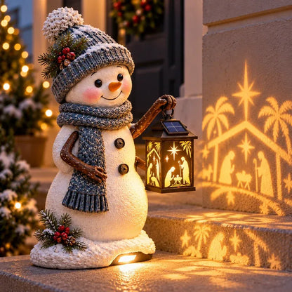 ⛄ Snowman Nativity Glow– Solar Christmas Step Light with Holy Family Projection