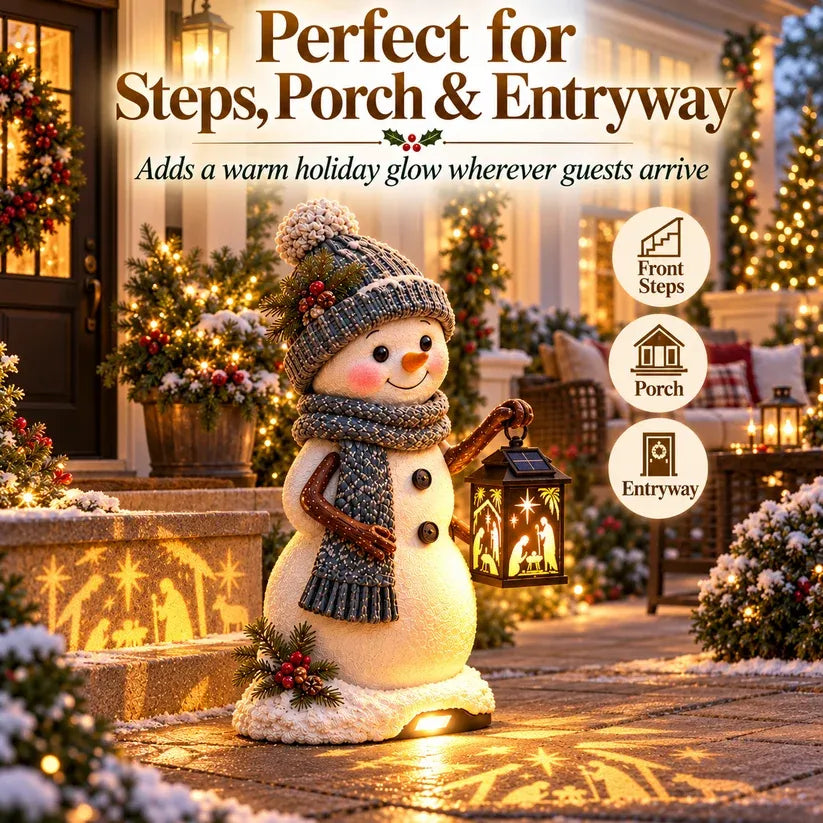 ⛄ Snowman Nativity Glow– Solar Christmas Step Light with Holy Family Projection