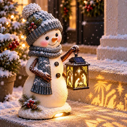⛄ Snowman Nativity Glow– Solar Christmas Step Light with Holy Family Projection
