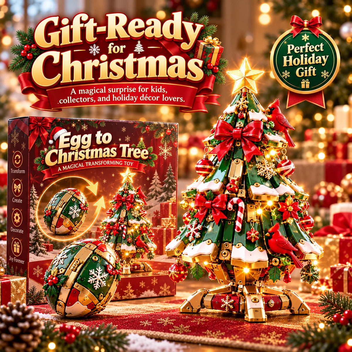 🔥 Last Day 49% Off 🔥 Egg-to-christmas Tree™ Magical Transforming Toy – Cardinal Christmas Tree Holiday Gift 🎄🎁✨