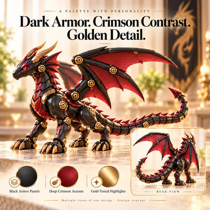 🐉 Mechanical Dragon Egg – Black & Crimson Dragon With Folding Wings & Armored Details🔥