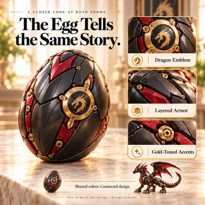 🐉 Mechanical Dragon Egg – Black & Crimson Dragon With Folding Wings & Armored Details🔥