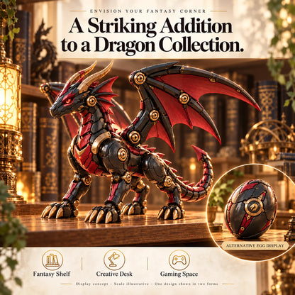 🐉 Mechanical Dragon Egg – Black & Crimson Dragon With Folding Wings & Armored Details🔥
