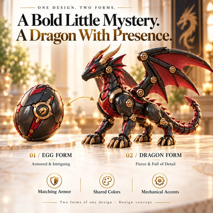 🐉 Mechanical Dragon Egg – Black & Crimson Dragon With Folding Wings & Armored Details🔥
