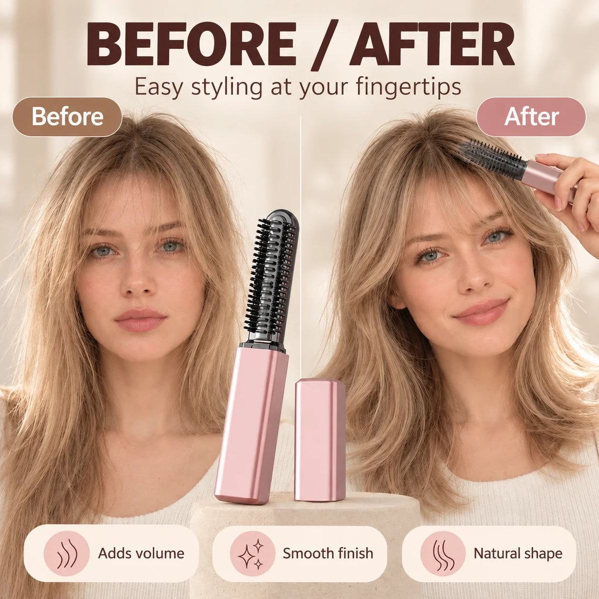 Illustrative before styling view showing tousled fringe