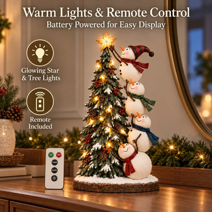 ☃️Snowmen Topping the Christmas Tree – Lighted Christmas Figurine