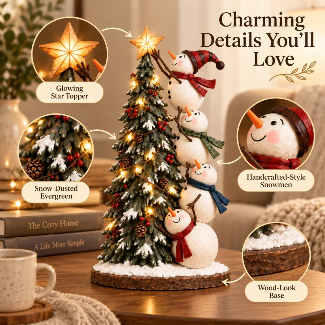 ☃️Snowmen Topping the Christmas Tree – Lighted Christmas Figurine