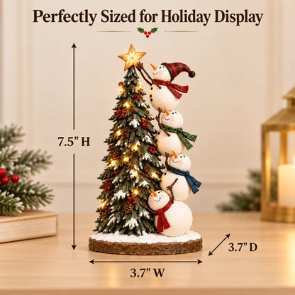 ☃️Snowmen Topping the Christmas Tree – Lighted Christmas Figurine