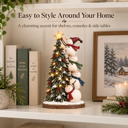 ☃️Snowmen Topping the Christmas Tree – Lighted Christmas Figurine