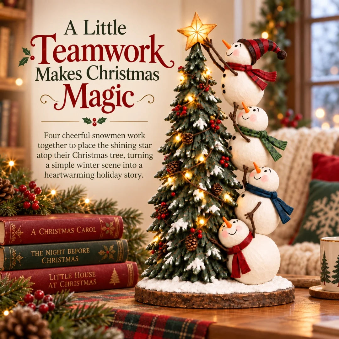 ☃️Snowmen Topping the Christmas Tree – Lighted Christmas Figurine