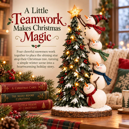 ☃️Snowmen Topping the Christmas Tree – Lighted Christmas Figurine