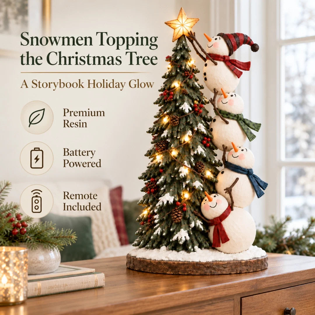 ☃️Snowmen Topping the Christmas Tree – Lighted Christmas Figurine