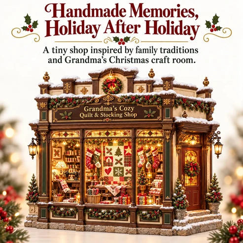 🧵 Grandma’s Cozy Quilt Shop DIY Kit 🎄 | Light-Up Christmas Miniature | Build Your Own Holiday Tradition