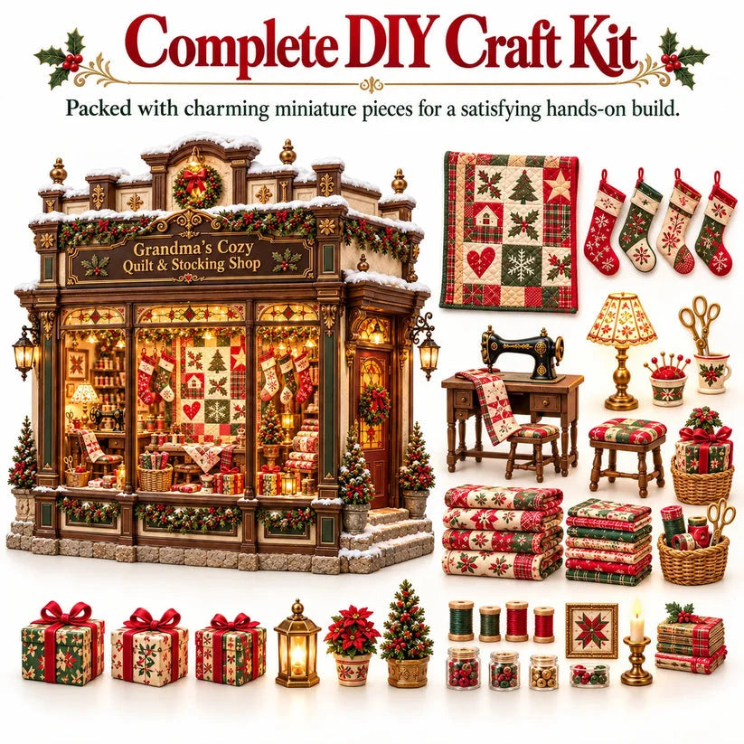 🧵 Grandma’s Cozy Quilt Shop DIY Kit 🎄 | Light-Up Christmas Miniature | Build Your Own Holiday Tradition