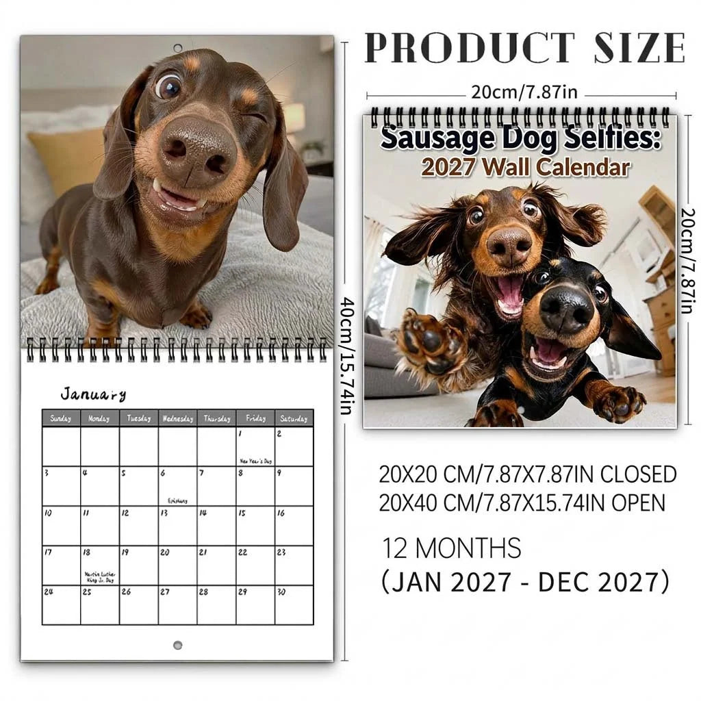 🌭🐶 2027 Sausage Dog Selfies Wall Calendar