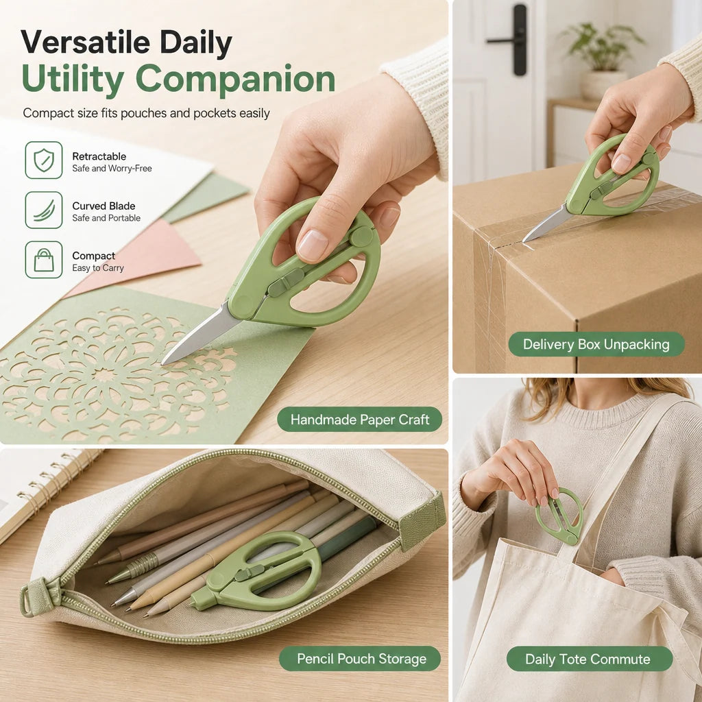 Portable Retractable Safety Scissors For Kids And Adults Multi-purpose Handheld Scissors For Diy Paper Cutting And Package Opening