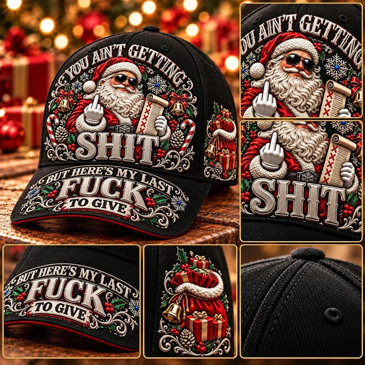 🎄Santa’s Last Gift Adult Humor Christmas Cap — 🎅You Ain’t Getting Shit