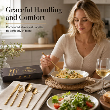 🍴 Stainless Steel Flatware Set: 304 Steel, 5 Finishes, 4/24 Pieces, Slim Profile