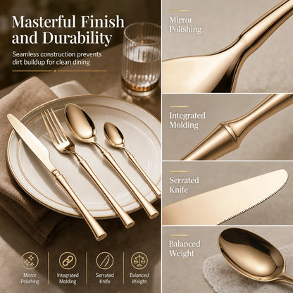 🍴 Stainless Steel Flatware Set: 304 Steel, 5 Finishes, 4/24 Pieces, Slim Profile