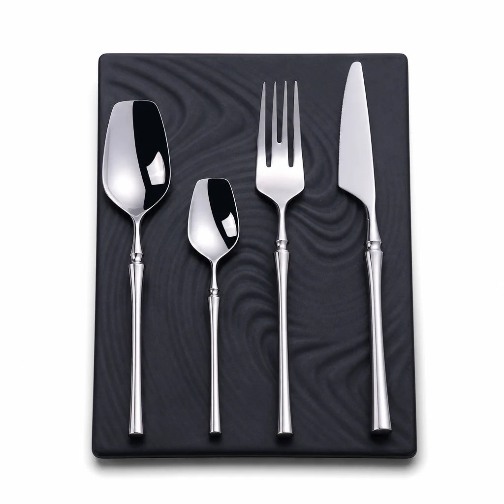 🍴 Stainless Steel Flatware Set: 304 Steel, 5 Finishes, 4/24 Pieces, Slim Profile
