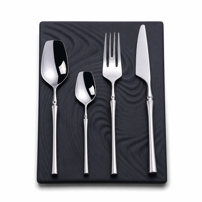 🍴 Stainless Steel Flatware Set: 304 Steel, 5 Finishes, 4/24 Pieces, Slim Profile