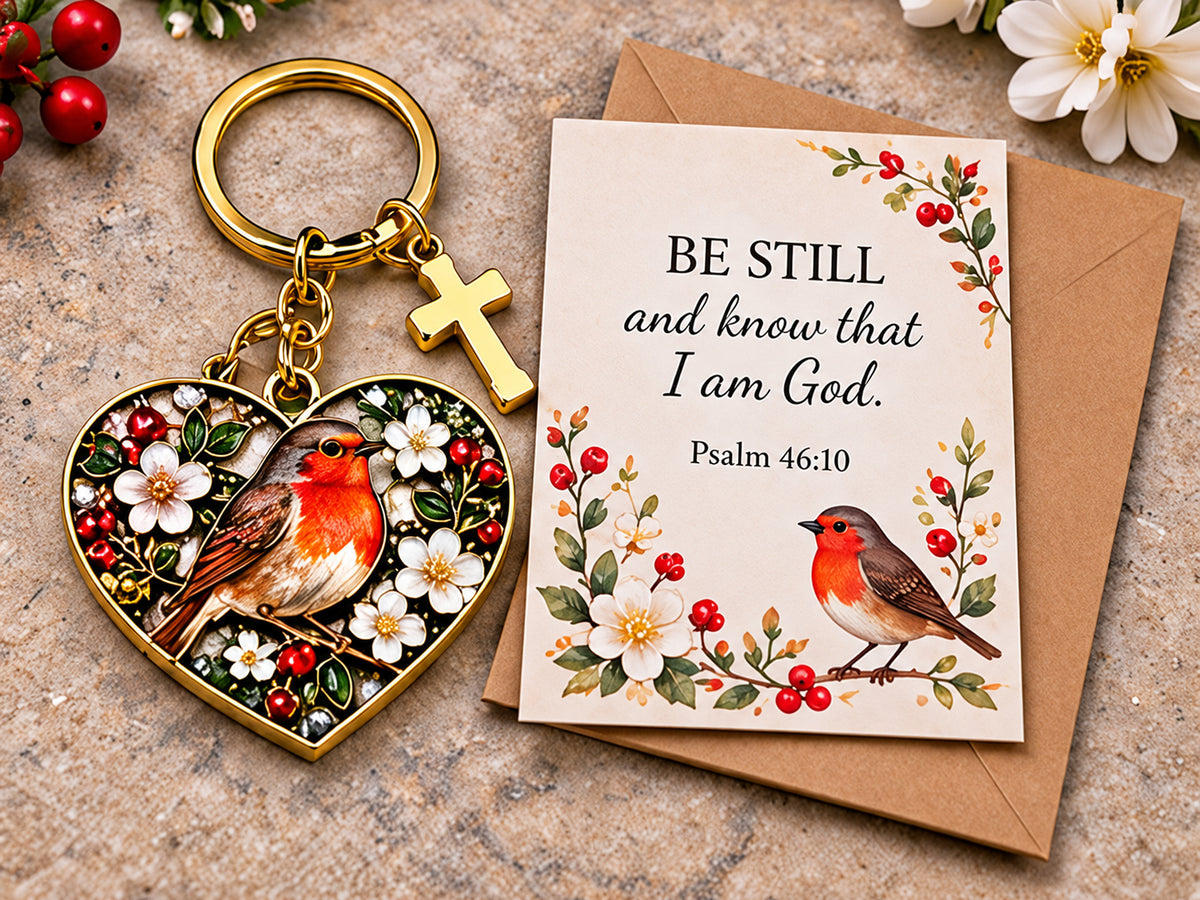 🐦✝️ “be Still” Robin Faith Keyring — A Little Reminder Of Hope | Psalm 46:10