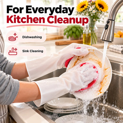 Dishwashing Gloves with Built-In Silicone Scrubber!!!