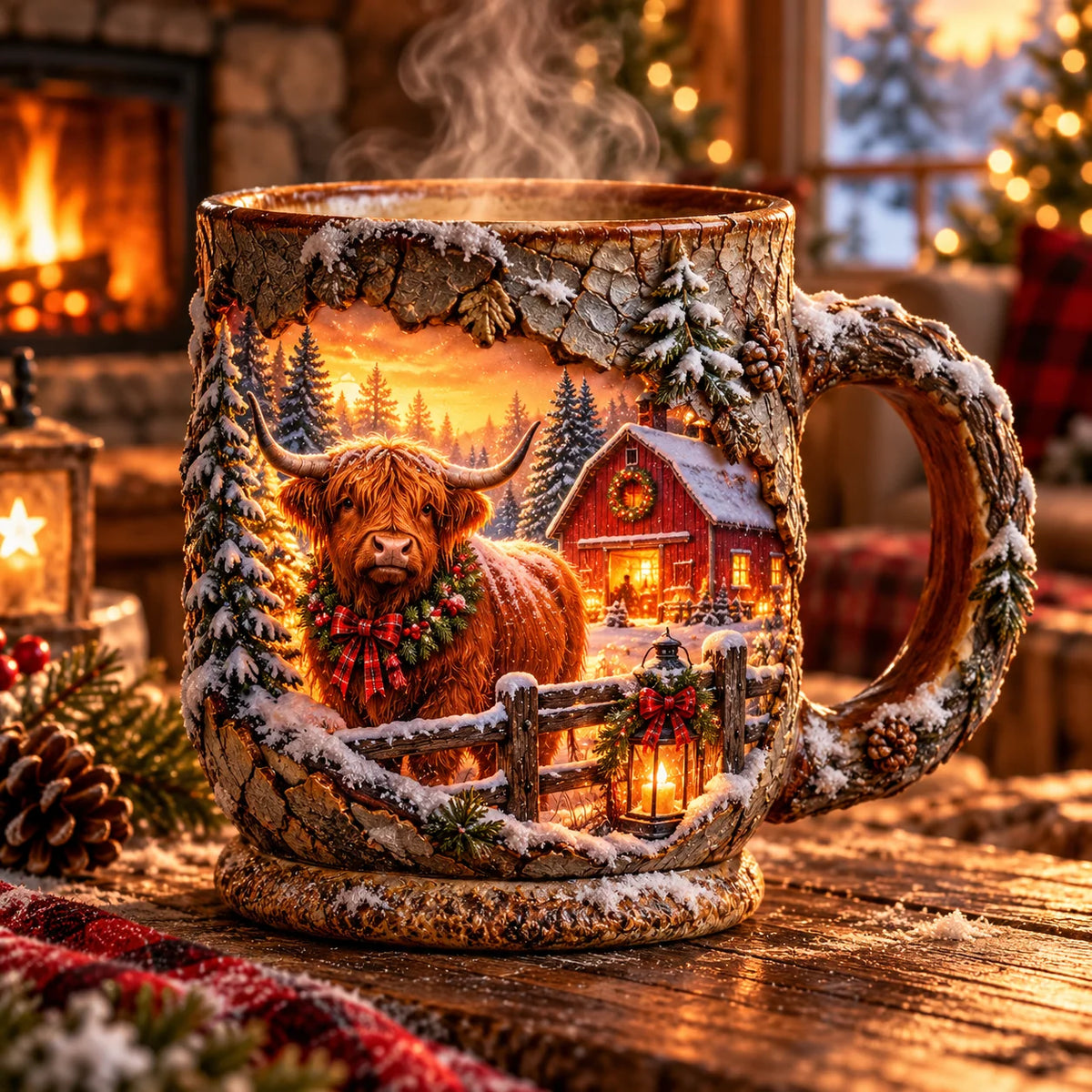 💖🐮✨ Highland Cow Christmas Magic Mug – Heat-Changing Winter Farmhouse Scene ❄️☕
