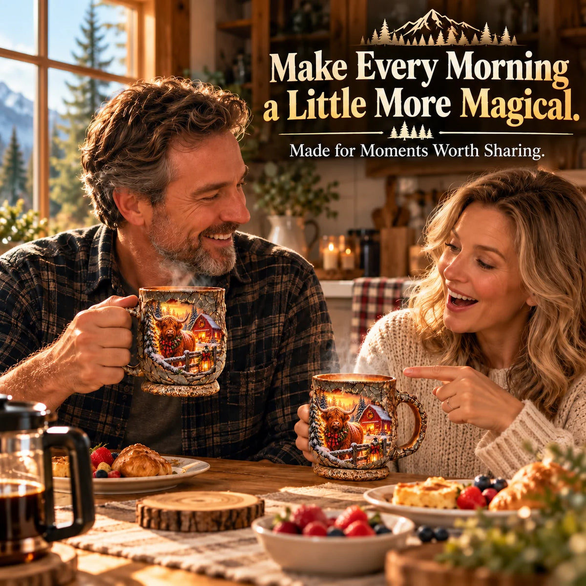 💖🐮✨ Highland Cow Christmas Magic Mug – Heat-Changing Winter Farmhouse Scene ❄️☕
