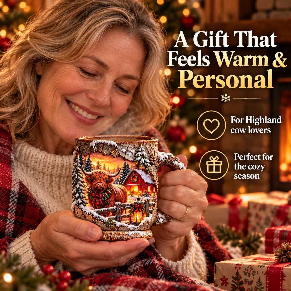 💖🐮✨ Highland Cow Christmas Magic Mug – Heat-Changing Winter Farmhouse Scene ❄️☕