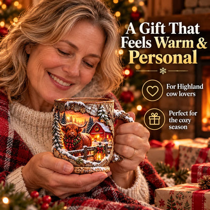💖🐮✨ Highland Cow Christmas Magic Mug – Heat-Changing Winter Farmhouse Scene ❄️☕