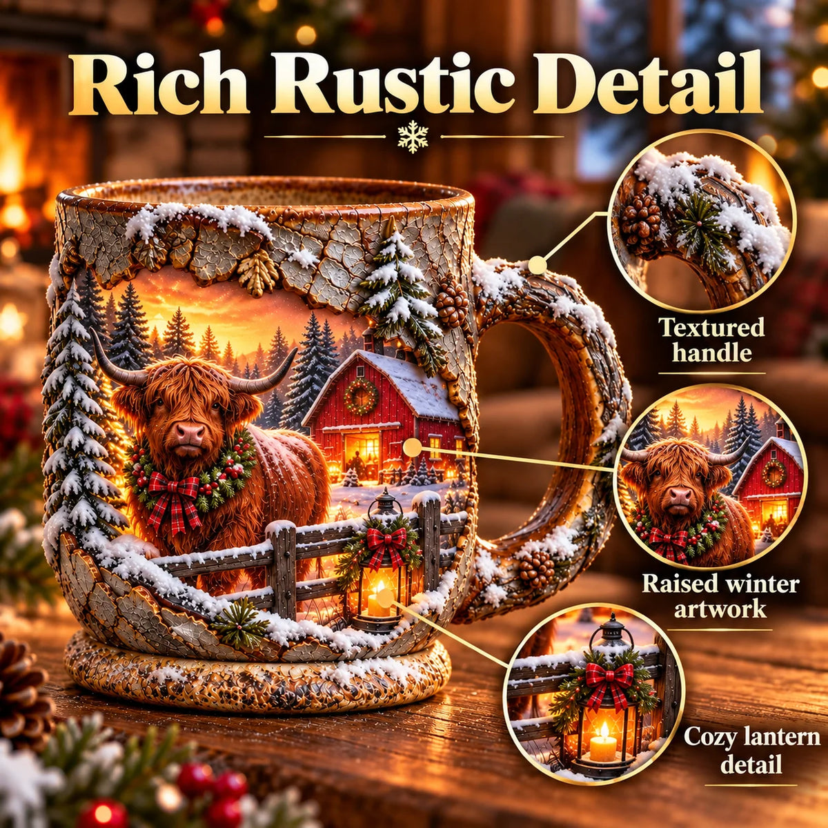 💖🐮✨ Highland Cow Christmas Magic Mug – Heat-Changing Winter Farmhouse Scene ❄️☕