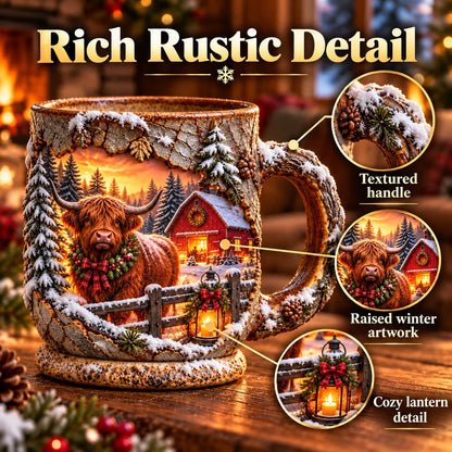 💖🐮✨ Highland Cow Christmas Magic Mug – Heat-Changing Winter Farmhouse Scene ❄️☕