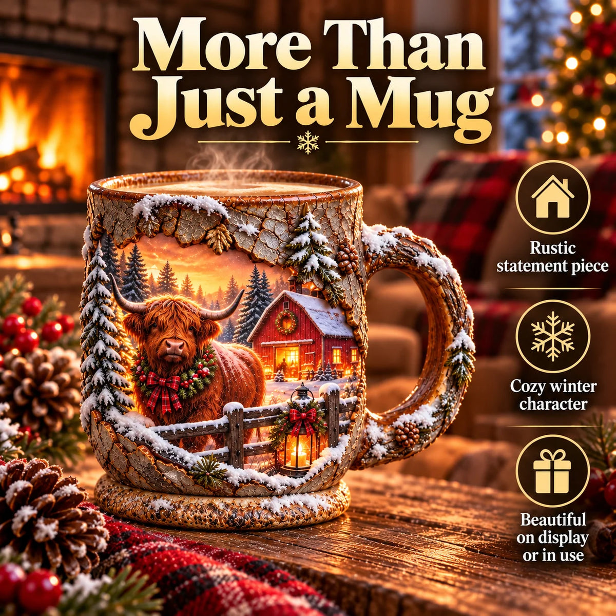 💖🐮✨ Highland Cow Christmas Magic Mug – Heat-Changing Winter Farmhouse Scene ❄️☕