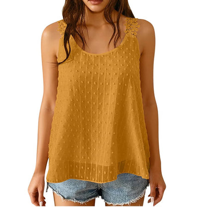 👚⏰ Elegant Dot Lace Strap Tank Top – Soft & breathable – Delicate lace straps, flattering fit – perfect for layering or summer chic 🌸
