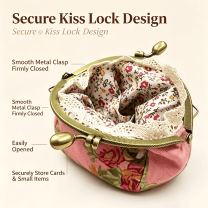 🌸Vintage Floral Kiss Lock Coin Purse, Large Capacity Mini Wallet & Card Holder for Cards