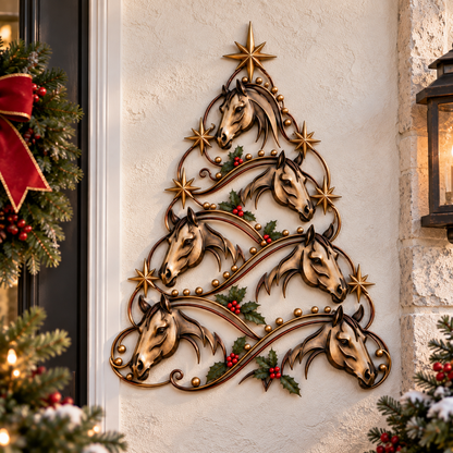 Christmas Horse Tree Metal Wall Decor