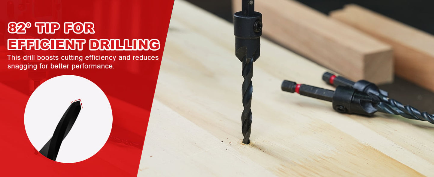 🛠️ Wood Countersink Drill Bit Set with 1/4" Hex Shank – Precision Woodworking Tool Kit
