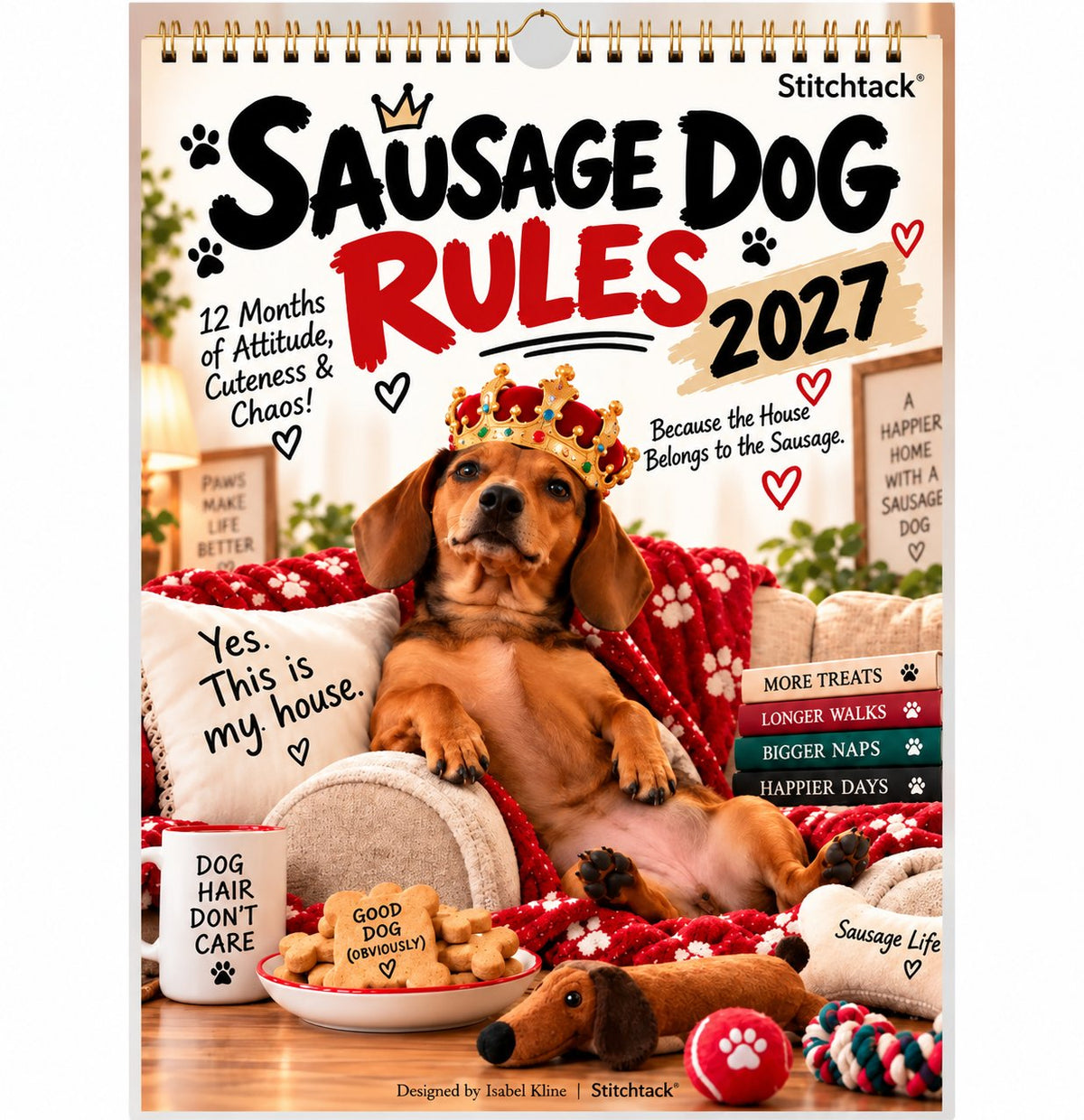 🐶2027 Funny Dachshund Wall Calendar – Sarcastic Sausage Dog Calendar, A4 Monthly Dog Lover Gift