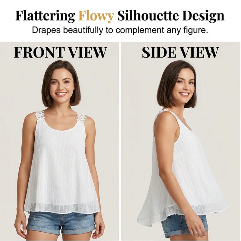 👚⏰ Elegant Dot Lace Strap Tank Top – Soft & breathable – Delicate lace straps, flattering fit – perfect for layering or summer chic 🌸
