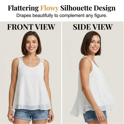 👚⏰ Elegant Dot Lace Strap Tank Top – Soft & breathable – Delicate lace straps, flattering fit – perfect for layering or summer chic 🌸