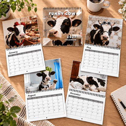 🐄 2027 Funny Cow Wall Calendar, 12-Month Spiral Planner With Notes